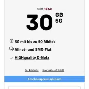 High Telekom Allnet mit 30 GB / 50 GB / 70 GB für 9,99€ / 14,99€ / 19,99€ monatlich kündbar