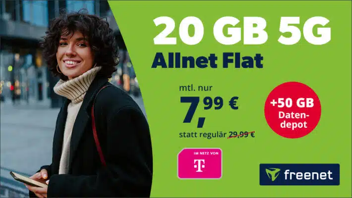 20GB 5G Freenet Telekom Allnet für 7,99€/Monat