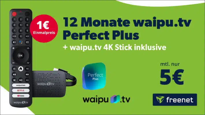 waipu.tv Perfect Plus + 4K-Stick für nur 5 €/Monat