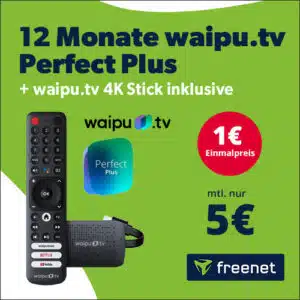 💥 waipu.tv 4K Stick einmalig 1€ + 1 Jahr 290 HD TV-Sender für 5€ monatlich (statt 219,87€)