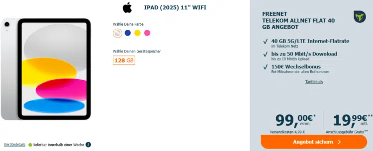 Apple iPad 2025 WiFi Handytarif