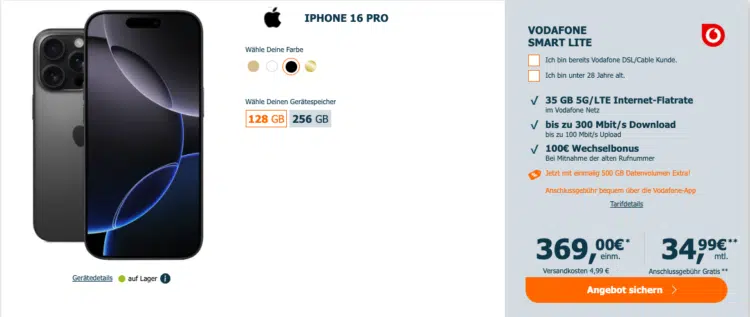 Apple iPhone 16 Pro Vodafone Smart Lite