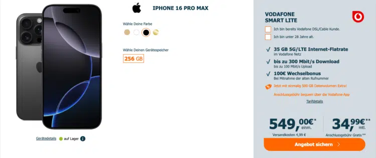 Apple iPhone 16 Pro Max mit Vodafone Allnet Flat