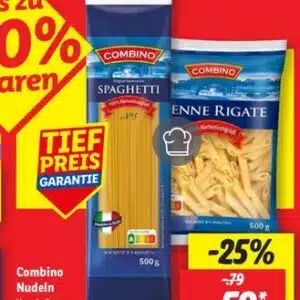 Lidl: Combino Nudeln, versch. Sorten z.B. Penne Rigate oder Spaghetti, 500gr. für 59 Cent (nur am 06.&#043;07.06.2025)