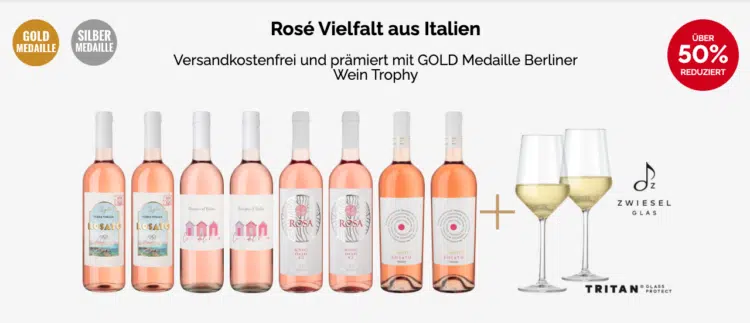 Rosé Vielfalt aus Italien 8 Stück & Zwiesel-Weißweingläser für 39,90€ (statt 90€)