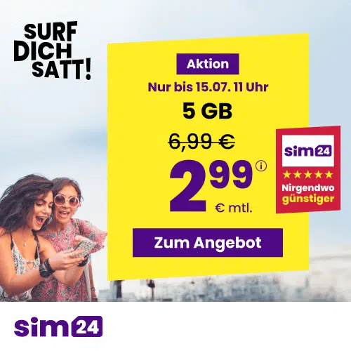 Thumbnail BESTMARKE bei den günstigen Tarifen 🏋️ mtl. kündbare 5G Allnet mit 7GB für 3,49€/Monat oder 5GB für 2,99€ - 100 Mbit/s Speed bei 24 Monaten (SIM24 im 1&amp;1-Netz)