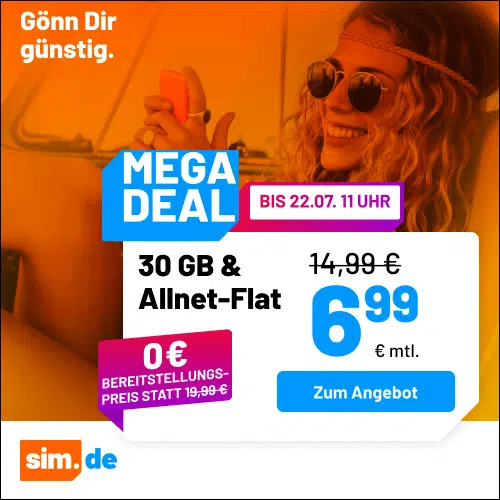 Thumbnail 5G/LTE Handy Allnets 📲 3GB für 2,99€ | 30GB für 6,99€ | 50GB für 8,99€ | 80GB für 14,99€ | Unlimited on demand für 19,99€ ⏰ nur für kurze Zeit (sim.de im 1&amp;1-Netz)
