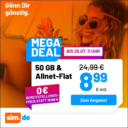 Thumbnail 5G/LTE Handy Allnets 📲 3GB für 2,99€ | 20GB für 5,99€ | 50GB für 8,99€ | 100GB für 16,99€ | Unlimited on demand für 19,99€ ⏰ nur für kurze Zeit (sim.de im 1&amp;1-Netz)