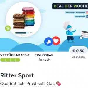 0,50€ Cashback auf Ritter Sport Schokolade bei Marktguru
