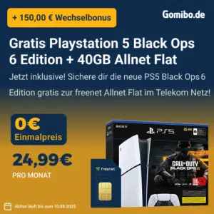 *ENDET* Eff. GRATIS + 0,00€ für PS5 Slim Digital Edition & Call of Duty: Black Ops 6 + 40GB 5G/LTE Telekom Allnet für 24,99€/Monat + 150€ Wechselbonus 😲 sogar fast 50€ besser als Idealo dank freenet Tarif