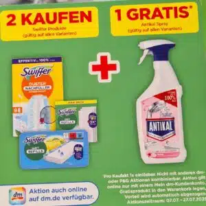 🧹🧼 dm-Aktion: 2 Swiffer-Produkte kaufen & 1 Antikal-Spray GRATIS sichern