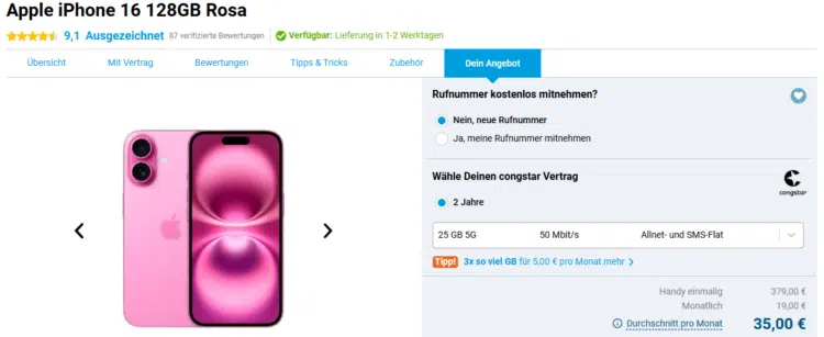 Apple iPhone 16 Handyvertrag