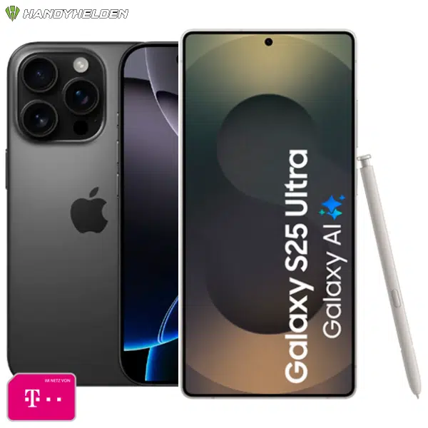 Thumbnail Samsung Galaxy S25 Ultra (256GB) für 10€ / Apple iPhone 16 Pro (128GB) für 99€ + 40GB LTE/5G Allnet im Telekom-Netz für 49,99€/Monat + 150€ Wechselbonus + 100€ Cashback + 0€ Anschlusspreis (Handyhelden)