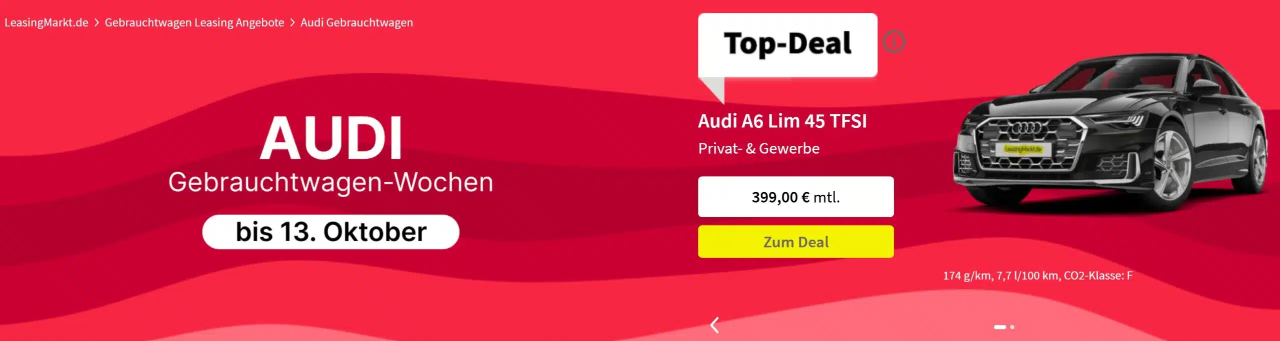 Audi Gebrauchtwagen-Wochen bei Leasingmarkt Banner - bis 13. Oktober