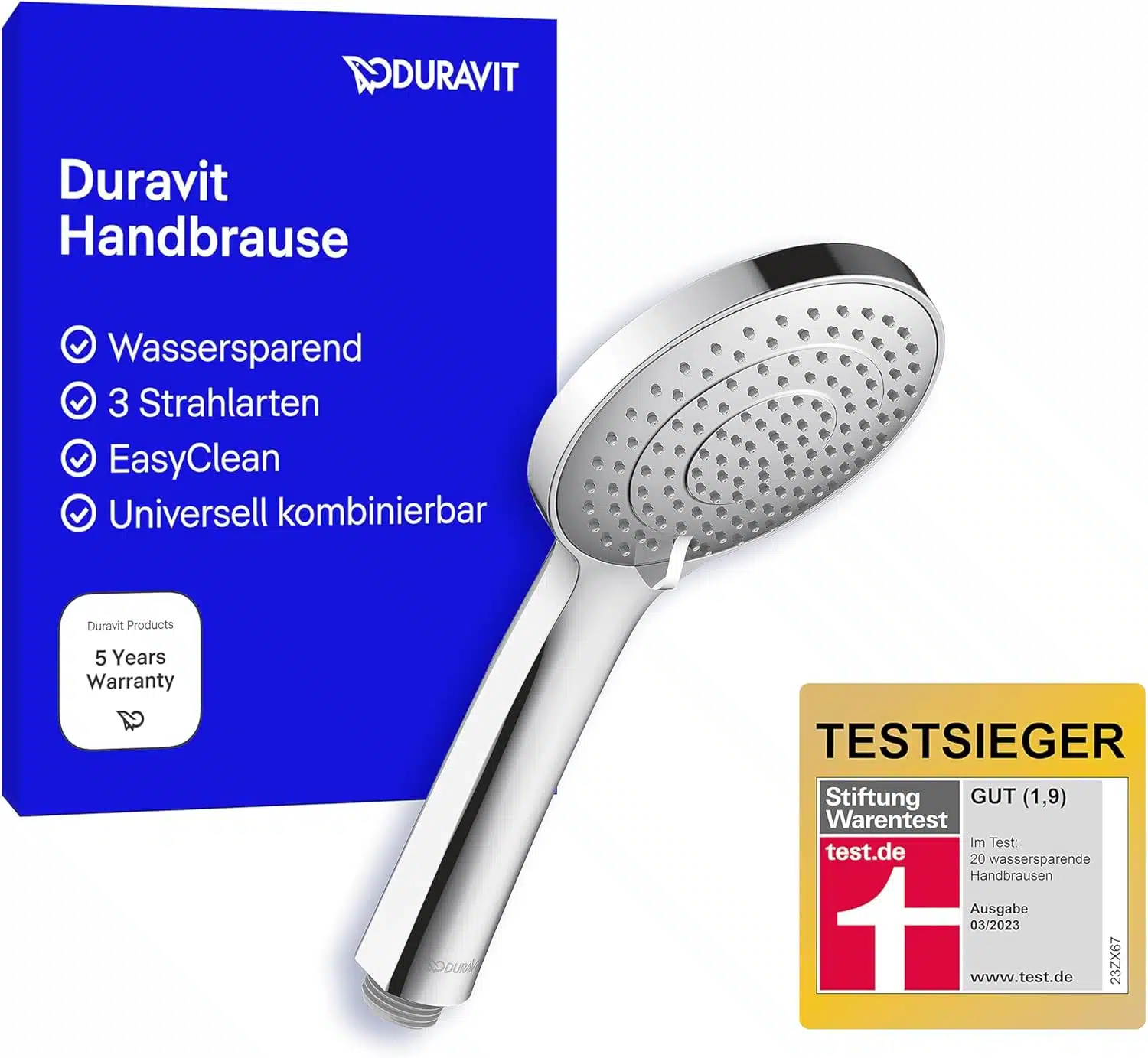 Thumbnail Testsieger bei Stiftung Warentest: Duravit Universal Duschkopf | Duschbrause mit 3 Strahlarten für unter 20€