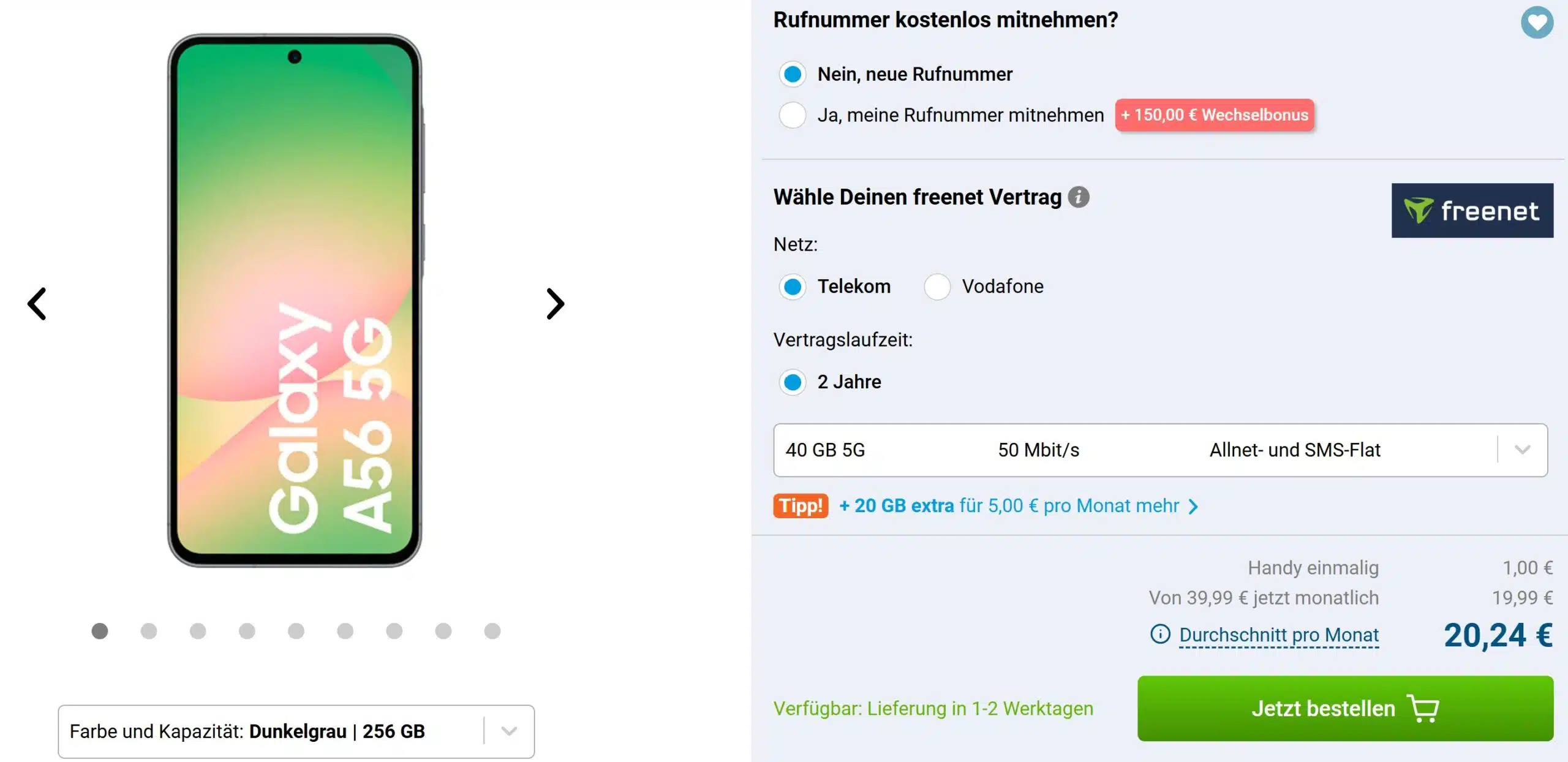 Tarif-Deal bei Gomibo mit dem Samsung Galaxy A56