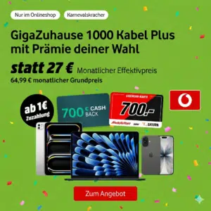 Thumbnail Macbook Air // iPad Pro // iPhone 17 + Vodafone GigaZuhause 1000 Kabel Plus ab eff. nur 27€/mtl.