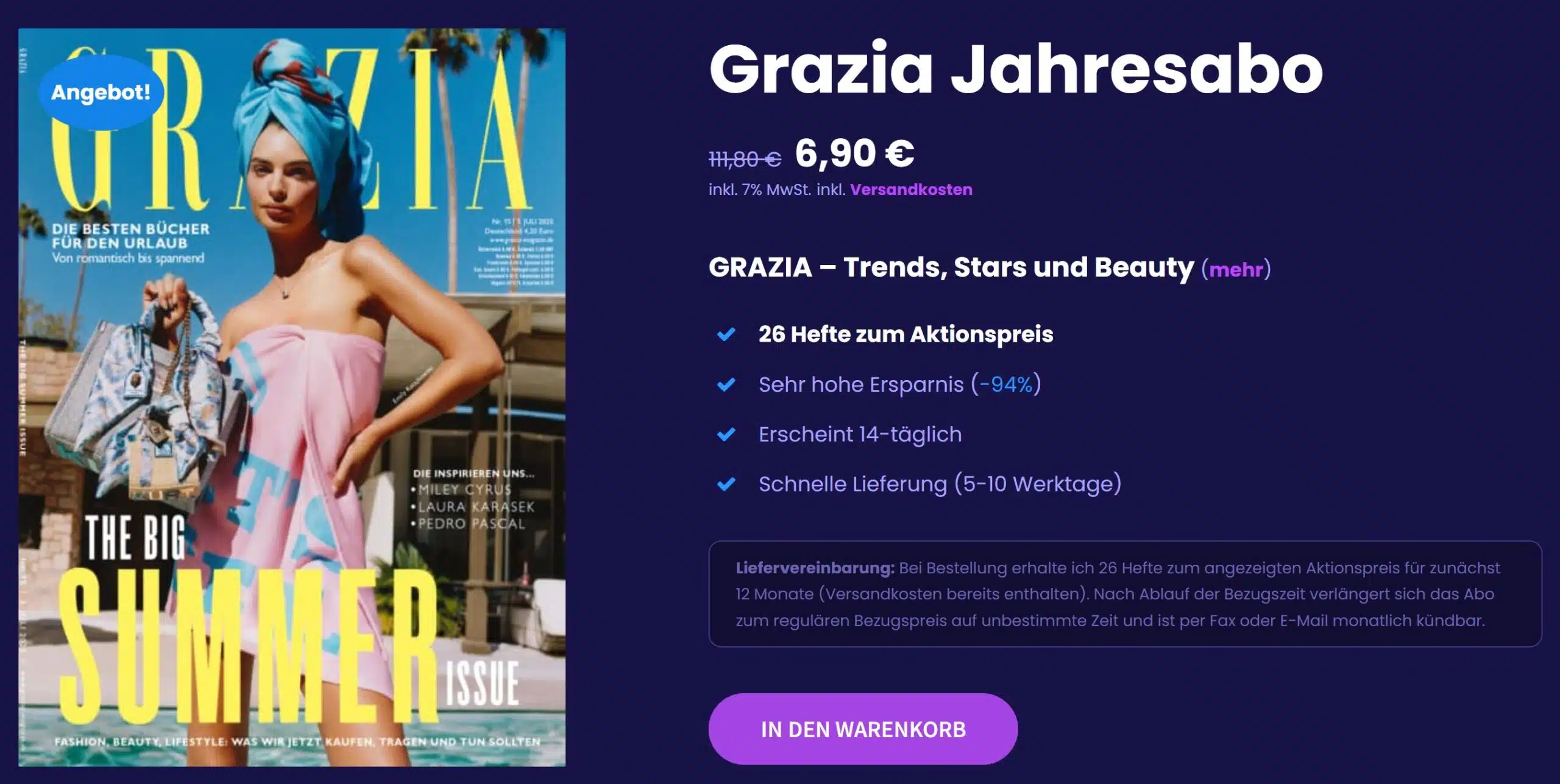 Grazia Jahresabo für 6,90€ bei Aboheld
