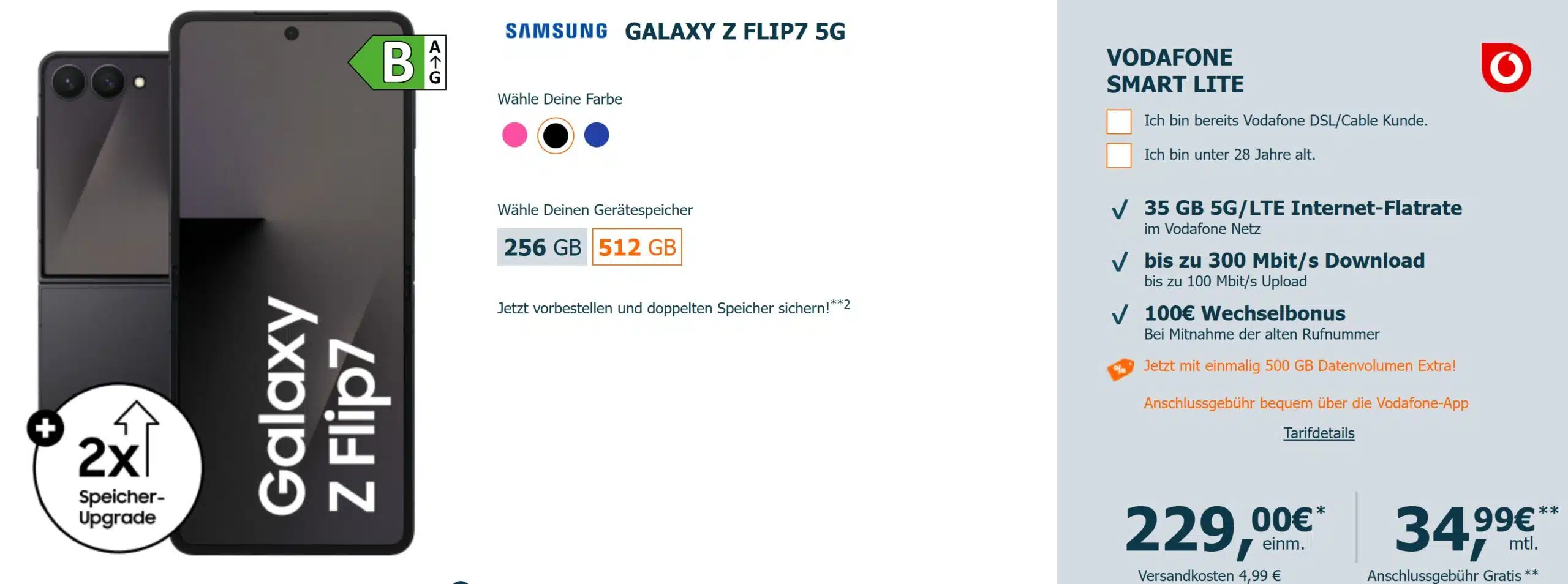 LogiTel Tarif mit dem Samsung Galaxy Z Flip 7 und einer 35GB Vodafone Allnet Flat.
