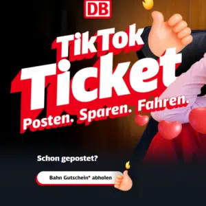 50 Prozent Rabatt auf deine nächste Bahnfahrt mit TikTok und dem DB Filter
