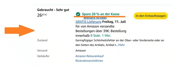 Warehouse Angebot bei Amazon mit 20% Extra-Rabatt an der Kasse