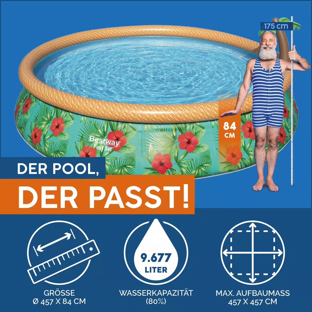 Thumbnail 🌺 Bestway Fast Set Ø 457 x 84 cm Paradise Palms mit Filterpumpe für 79,99€ (statt 107€)