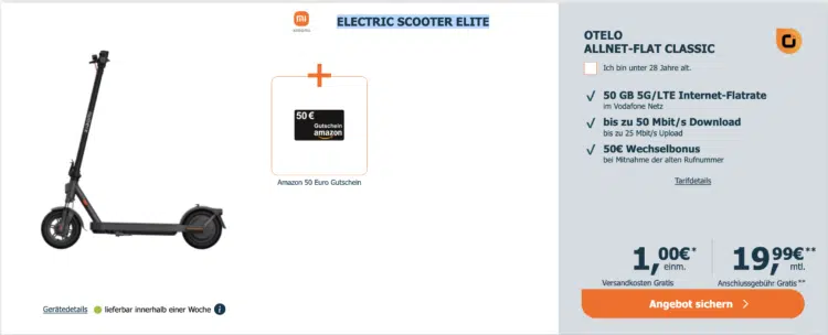 Xiaomi Electric Scooter Elite mit Vodafone Allnet