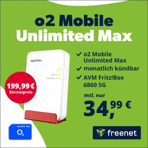 Thumbnail 🔌 AVM FRITZ!Box 6860 5G + o2 Unlimited Max für 34,99€/Monat – mit cleverem Trick über 100€ beim Premium-Router sparen!