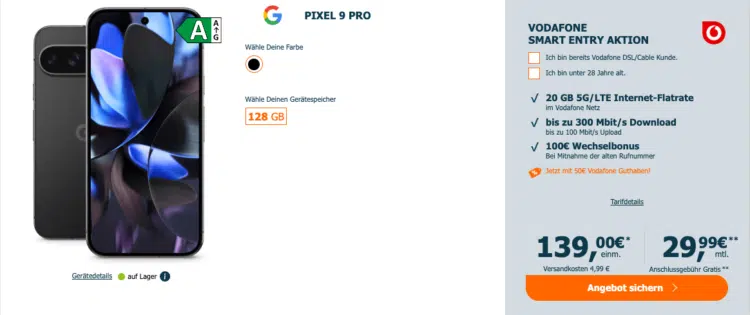 Google Pixel 9 Pro mit Vodafone Allnet Flat