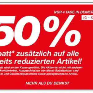 kik Filiale: 50% Rabatt auf bereits reduzierte Artikel (mit der myKIK Vorteilskarte)