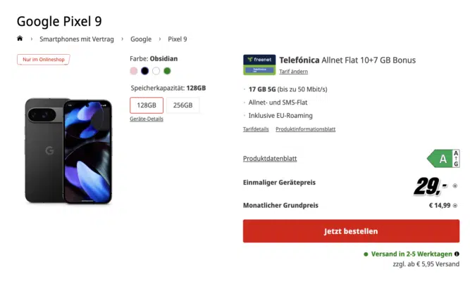 Google Pixel 9 mit Telefonica Allnet Flat