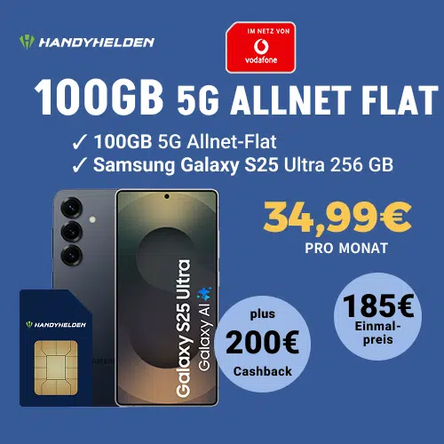Thumbnail WIEDER DA! 💥 Samsung Galaxy S25 Ultra mit 200GB Vodafone Allnet Flat für 34,99€/Monat 😮 dank 200€ Cashback eff. sogar gratis ✅ keine Anschlussgebühr