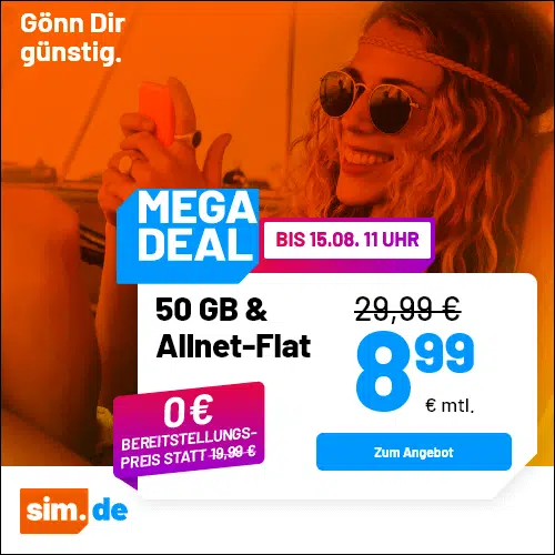 Thumbnail 5G/LTE Handy Allnets 📲 4GB für 3,99€ | 25GB für 5,99€ | 50GB für 8,99€ | 70GB für 12,99€ | 100GB für 16,99€ | Unlimited on demand für 19,99€ ⏰ nur für kurze Zeit (sim.de im 1&amp;1-Netz)