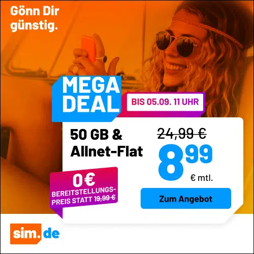 Thumbnail 5G/LTE Handy Allnets 📲 3GB für 2,99€ | 15GB für 4,99€ | 50GB für 8,99€ | 70GB für 12,99€ | Unlimited on demand für 19,99€ ⏰ nur für kurze Zeit (sim.de im 1&amp;1-Netz)