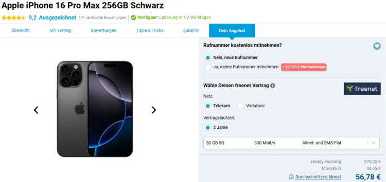 Apple iPhone 16 Pro Max Handytarif