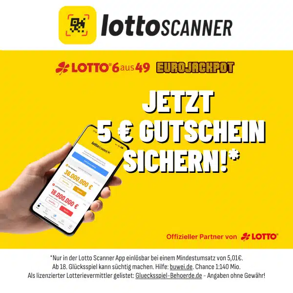 Thumbnail 💰 Lotto 6aus49: 4 Felder nur 0,60€ (statt 5,60€) mit 3 Mio € Jackpot - Lottoscanner-Neukunden