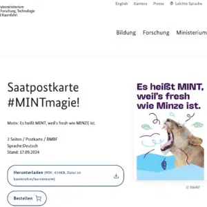 Gratis Saatpostkarte &#034;MINTmagie“  vom Bundesministerium für Forschung, Technologie und Raumfahrt