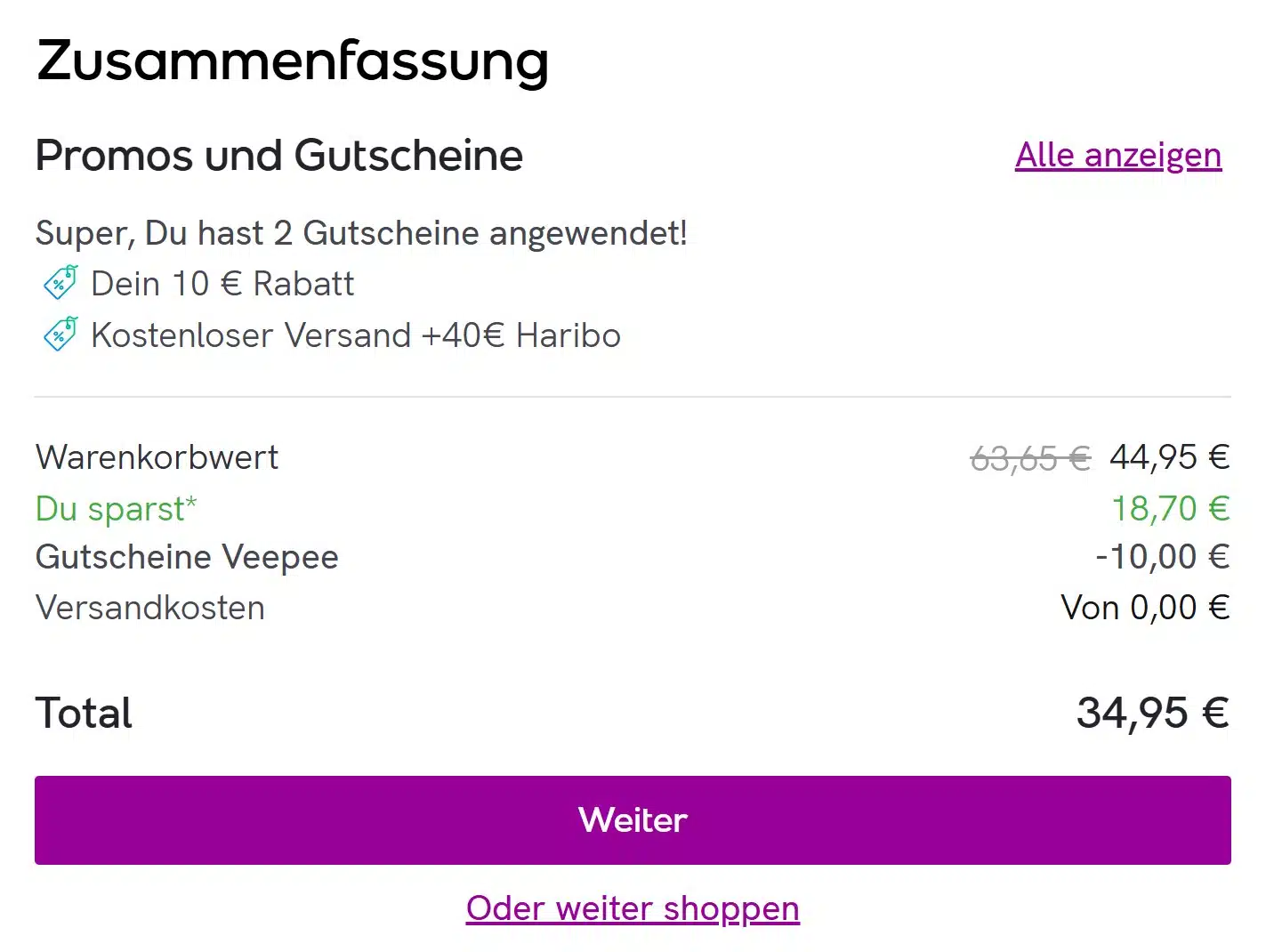 Kasse von Veepee, 34,95€ Preis mit 2 Gutscheinen