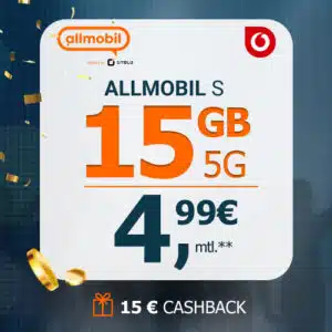 Die neuen allmobil LTE/5G Allnet-Flats bei LogiTel – z.B. 15GB für 4,99€/Monat + 0€ AP + 15€ Cashback