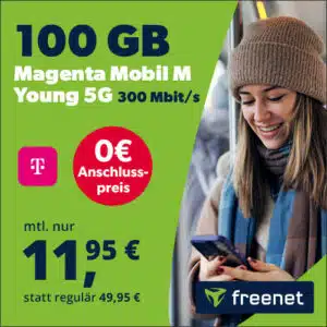 Thumbnail Effektiv-Knaller für junge Leute 🚀 Telekom Magenta Mobil M Young 5G mit 100GB für 11,95€/Monat // 2000GB für 14,95€ (freenet)