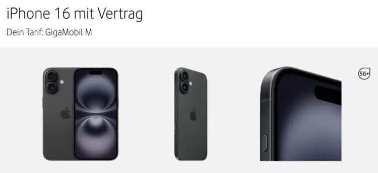 Apple iPhone 16 (128GB) für 1€ + Unlimited 5G/LTE Vodafone Allnet
