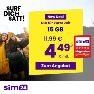 Thumbnail mtl. kündbare 5G Allnet mit 15GB für 4,49€/Monat - 30GB für 5,99€/Monat; weitere Tarife (SIM24 im 1&amp;1-Netz)