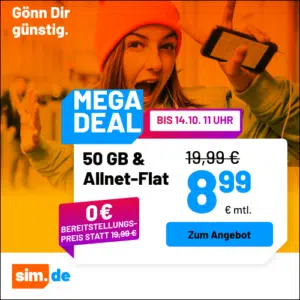 Thumbnail 5G/LTE Handy Allnets 📲 10GB für 3,99€ | 30GB für 5,99€ | 50GB für 8,99€ | 70GB für 12,99€ | Unlimited on demand für 19,99€ ⏰ nur für kurze Zeit (sim.de im 1&amp;1-Netz)