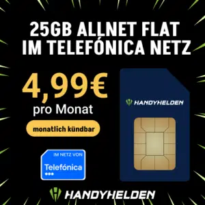 Thumbnail Handyhelden packt wieder einen aus 🔥 25GB Allnet Flat im Telefónica-Netz für nur 4,99€/Monat ✅ monatlich kündbar + Preis bleibt für immer!