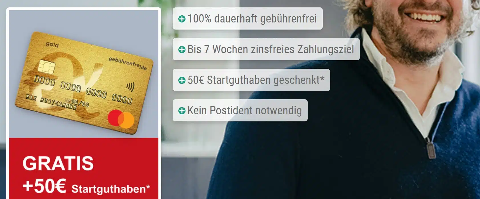 Advanzia Mastercard Gold GRATIS + 50€ Startguthaben Banner mit Infos