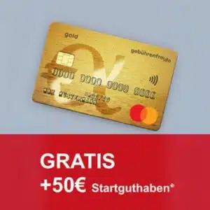 Advanzia Mastercard Gold, unten Text "GRATIS +50€ Startguthaben"
