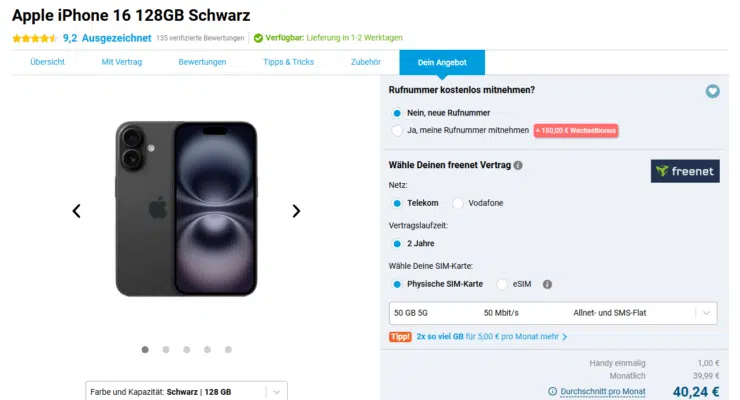 Apple iPhone 16 Handytarif