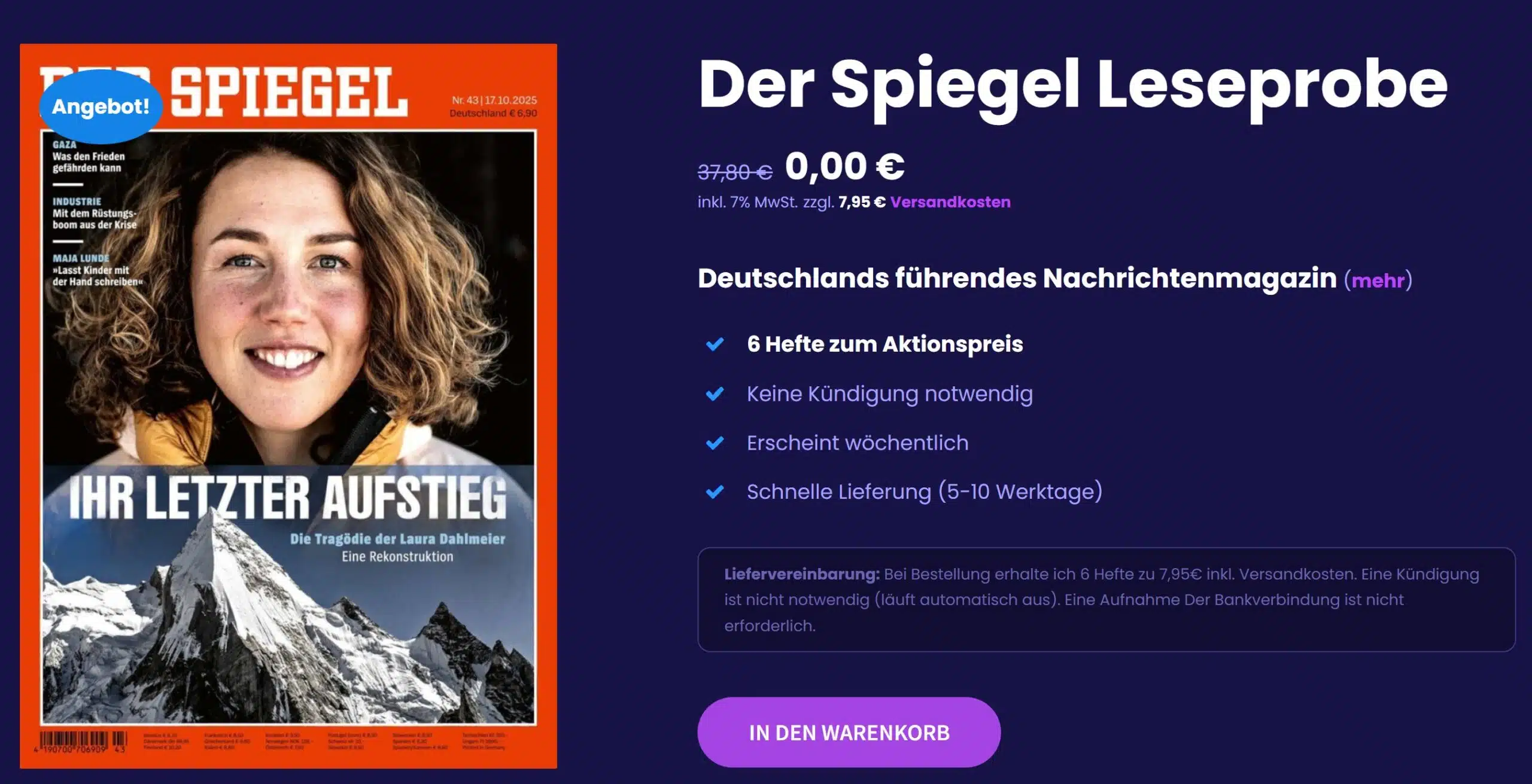 Der Spiegel Leseprobe für 0,00€ bei Aboheld