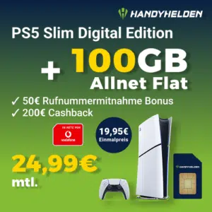 Thumbnail 🤯 Bester PS5-Deal ever!? PS5 Slim Digital nur 19,95€ + 100GB Vodafone 5G Allnet für 24,99€ mtl. + 250€ Bonus!