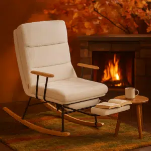 Thumbnail 🪑Schaukelstuhl cremeweiß mit 4-fach verstellbarer Rückenlehne und ausziehbarer Fußstütze für 88,99€